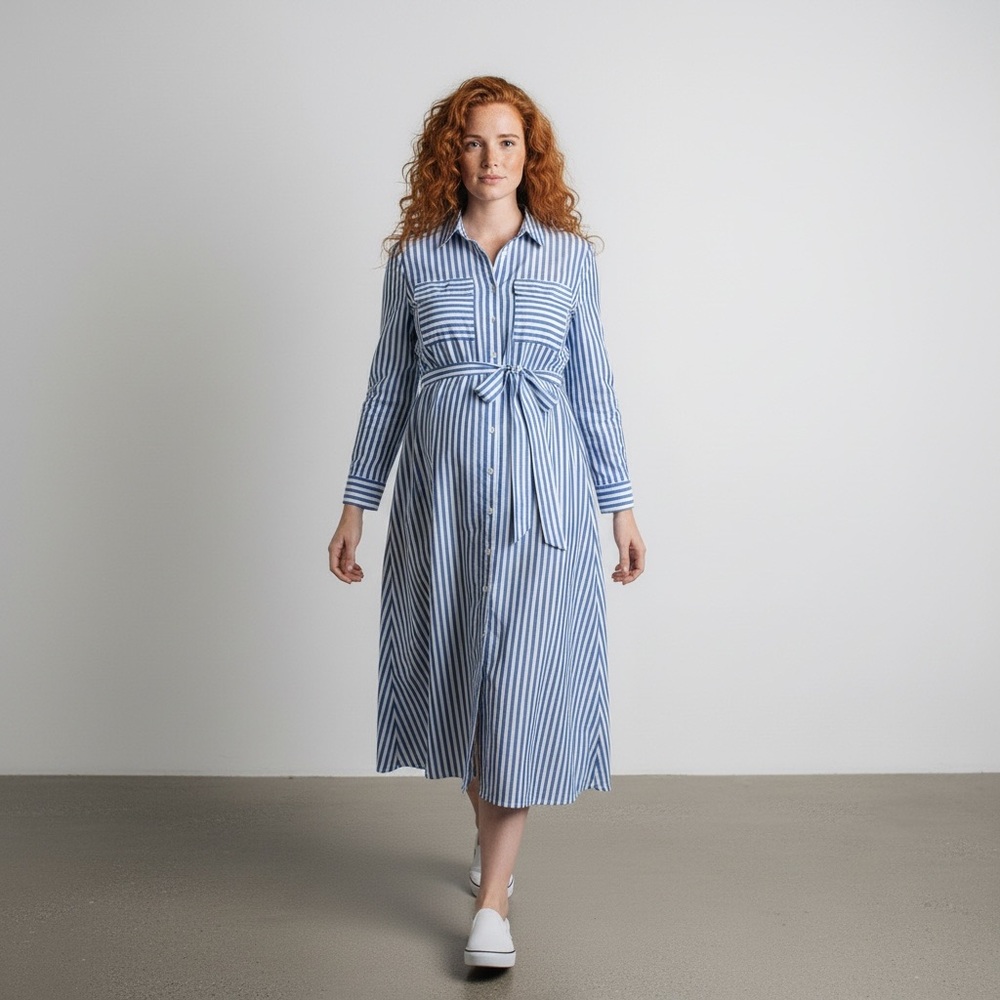 Motherhood Maternity Light Blue and White Striped Shirt Dress